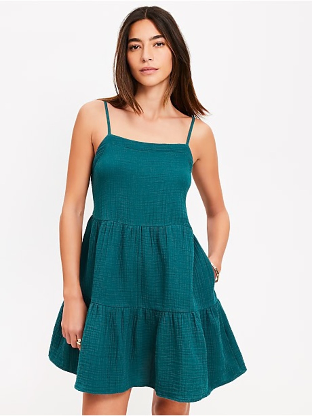 LOFT Teal Smocked Tiered Mini Dress